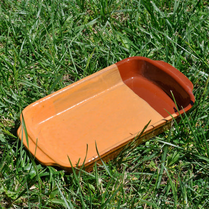 Handmade Design Glazed Clay Lasagna Baking Dish – Natural Terra Cotta Oven-Safe Cookware